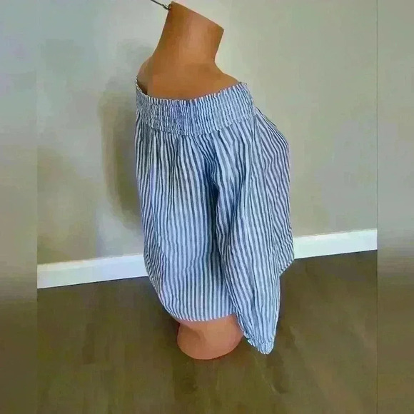 Women's Rag & Bone Striped Ruffle Off Shoulder Blue White Blouse Top XS - Picture 5 of 7